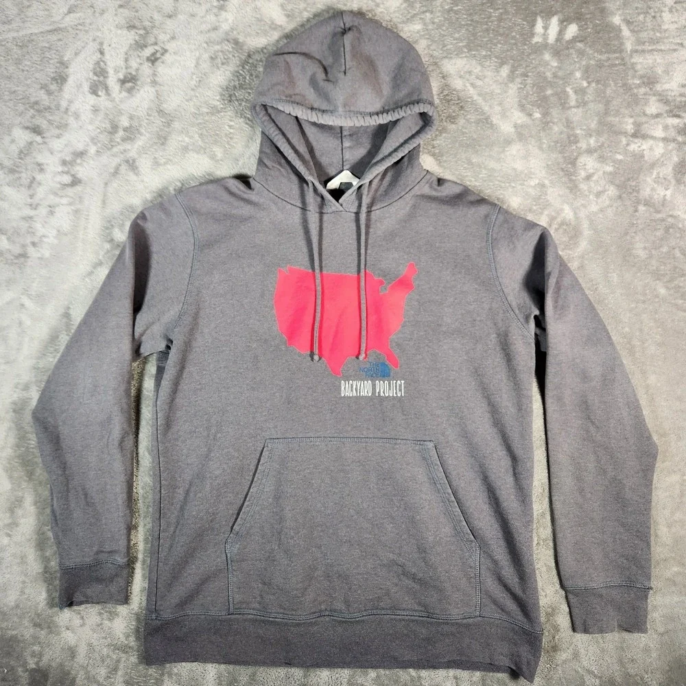 The North Face Hoodie XLG Hthr Grey Backyard Project USA Map Sweatshirt‎ Unisex